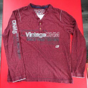 Point Zero Vintage DNM 1/4 button up polo shirt burgundy graphic design men's M
